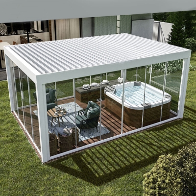 Aluminum Garden Outdoor Bioclimatic Pergola louvred Roof With Screens And Lights