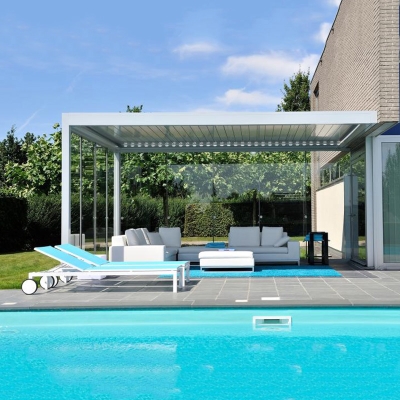 Garden Gazebo Aluminum Electric Opening Patio Louver Roof Pergola