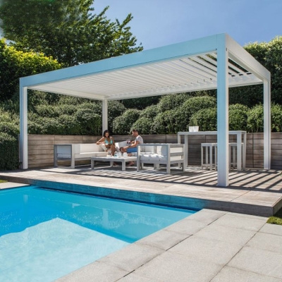 Modern outdoor retractable roof square tube pergola shade