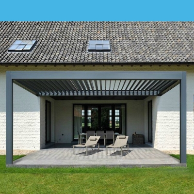 Good Quality outdoor waterproof Motorized Metal Louvre Roof aluminum  Pergola with LED light