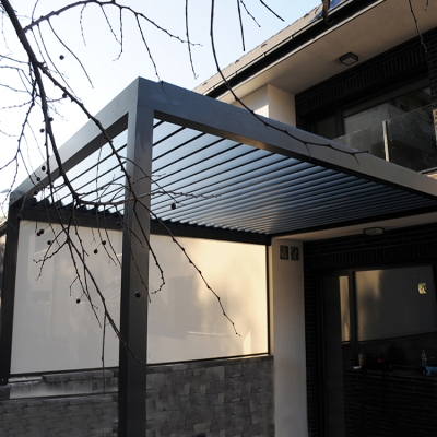 Modern white aluminum automatic attached pergola system