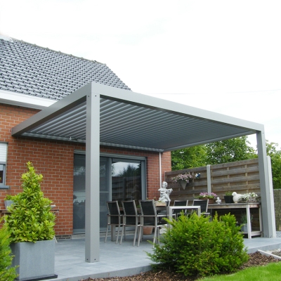 Outdoor Aluminum Louver Roof Motorized Pergola With Electric Curtains And LED Lights