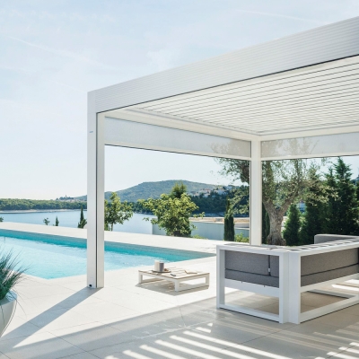 Electric china opening outdoor metal gazebo pergola 3x3m with screen