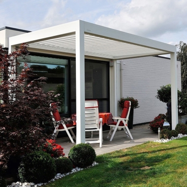 freestanding louvered roof white pergola with roof and sides