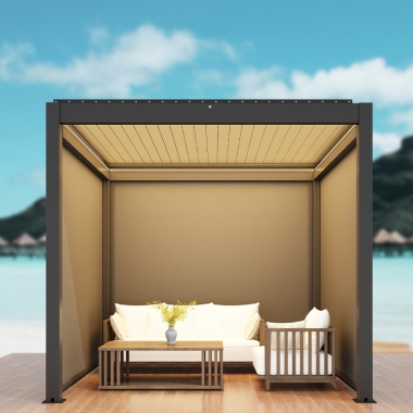Outdoor Whirlpool Manual Metal Gazebo Patio Pavilion Louvered Roof Prgola With Sliding Blinds