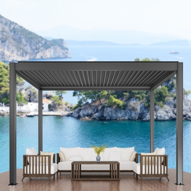 Electric Retractable Bioclimatic Aluminum Pergola With Glass Doors Sunroom