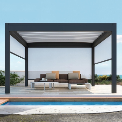 Fully automatic terrace roof retractable side screen waterproof aluminum pergola