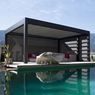 Automatic weatherproof electric garden sun shade opening louver roof pergola system