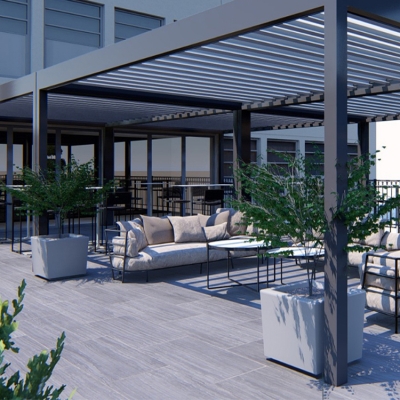 Outdoor garden aluminium louvre waterproof pergola shade with shading fabric curtain