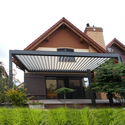 Garden waterproof customized bioclimatica aluminium profile pergola with electric sliding glass door system