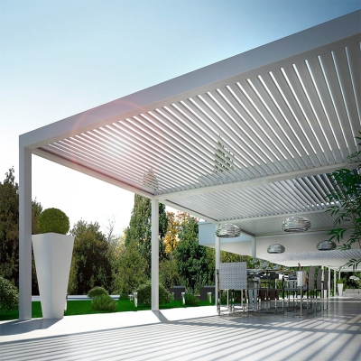 Aluminium alloy waterproof luxury modern pergola with motorized blinds