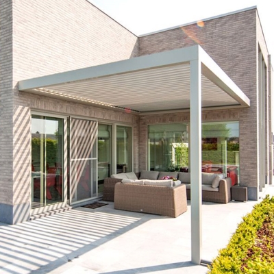 Wall-mounted aluminum waterproof pergola with electric control system