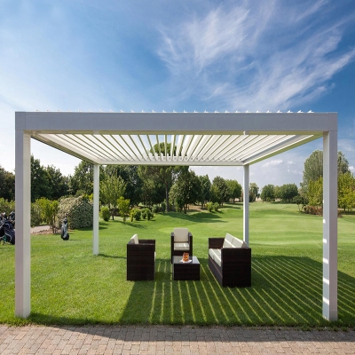 Waterproof louver roof motorized pergola with remote control system