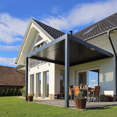 Custom fixing a rain sun shade retractable roof pergola to house