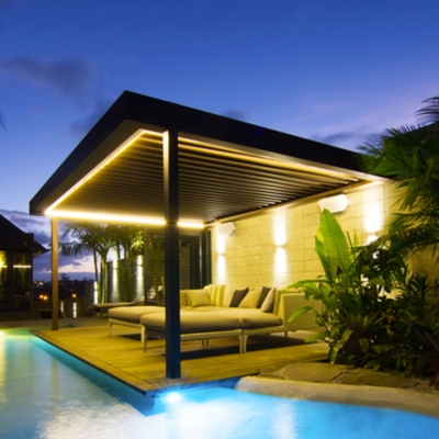 Hot sale electric flipped operable motor Waterproof LED louver roof pergola