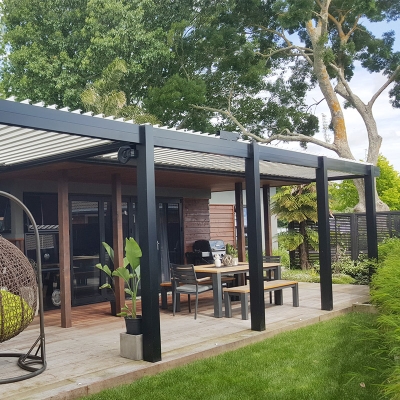 Garden Motorised Aluminium pergola  Louver Roof Pergola with glass sliding doors
