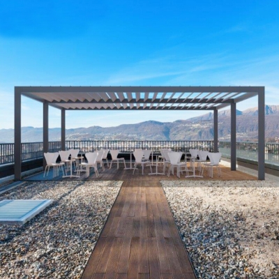 Low Price Remote Control Louvre Roof Motorized Pergola with LED light