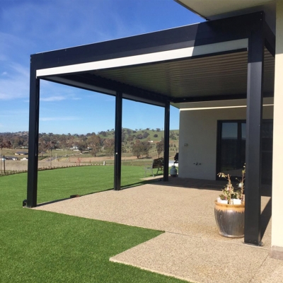 Motorized automatic bioclimatic waterproof metal pergola carport with canvas curtain