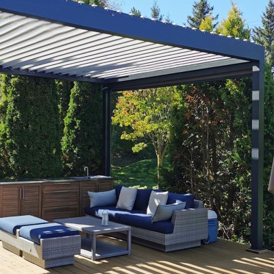 Garden Furniture Outdoor Bioclimatic Pergola Aluminum Louvre Roof With Screens And Lights