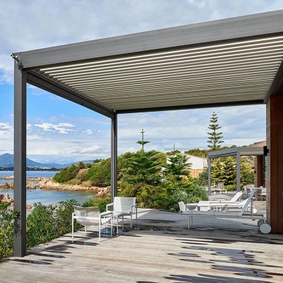 Garden rainproof motorized opening roof system waterproof aluminum pergola covers