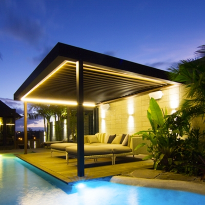 Aluminum motorized louvered gazebo pergola roof with LED strip light