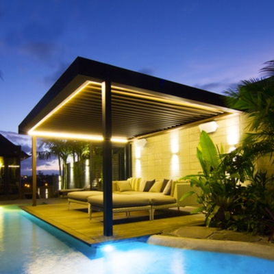 Motorized gazebo garden deck patio cover roof pergola design with glass door