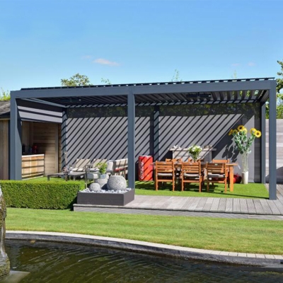 Wood grain outdoor bioclimatic adjustable deck terrace pergola sunshade