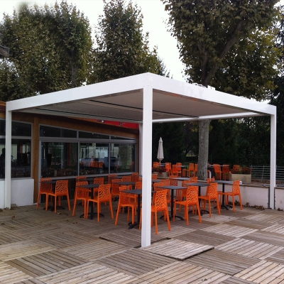 Waterproof adjustable louvre aluminum pergola open roof system with LED light