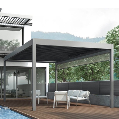 BBQ and swimming pool louver roof system motorized outdoor pergola