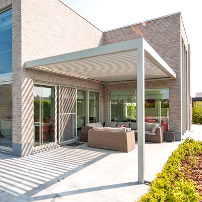 Motorized pergola roof aluminium outdoor with electric sliding glass door