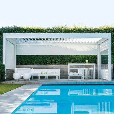 Electric opening roof aluminium louver pergola gazebo outdoor waterproof