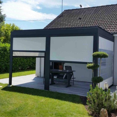 Aluminum arched waterproof patio electric louvered roof pergola kits with LED lights