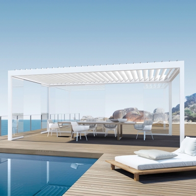 Opening and closing patio roof wall mount electric pergola roof boclimatic