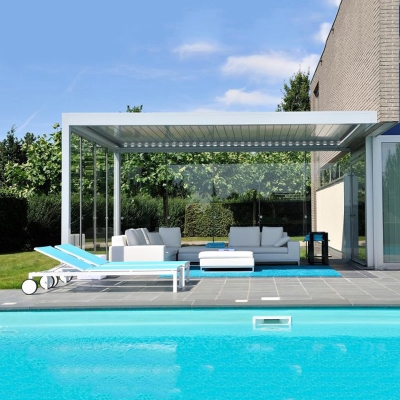 Modern Waterproof Louver Roof System Kits Electric Gazebo Garden Bioclimatic Outdoor Aluminium Pergola
