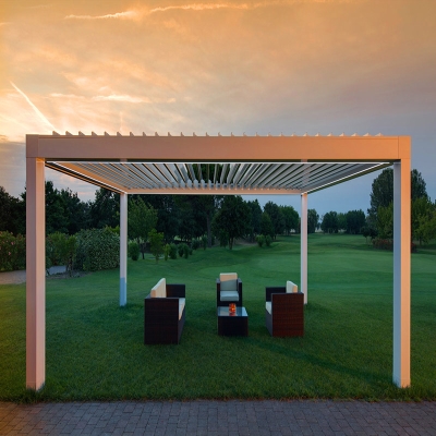 Aluminum Freestanding High Quality Motorised Aluminium Waterproof Outdoor Gazebo Pavilion Louvers