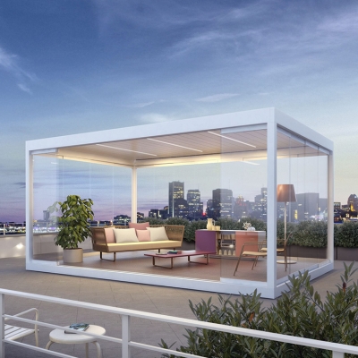 Prefab rainproof pergola sunshade balcony outdoor patio aluminum roof gazebo with curtain