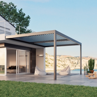 Electric Pergola System Kits Terrace Garden Aluminum Louver Roof with Curtain