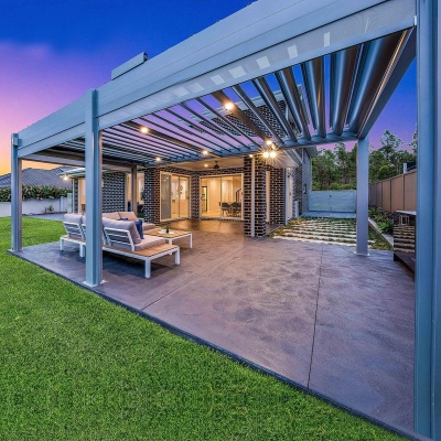 automatic patio outdoor rainproof deck opening veranda louvre roof with zipper screens