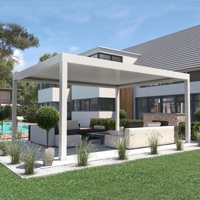 Easily assembled electric patio roof double blades aluminum motorised garden furniture outdoor