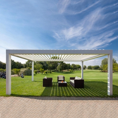 Electric metal gazebo weatherproof automatic outdoor aluminum louvre roof pergola price