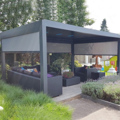 Garden Rainproof Pergola Outdoor Louver Roof With Sliding Glass Door