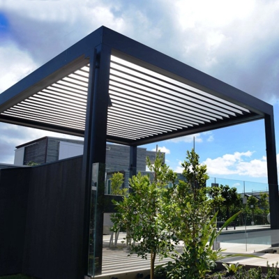 Electric Roof Backyard Terrace Rotating Louver Bioclimatic Aluminium Attached Pergola Gazebo